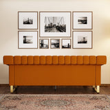 84" Velvet Sleek Channel-Tufted Sofa with Armrest and Back Cushions