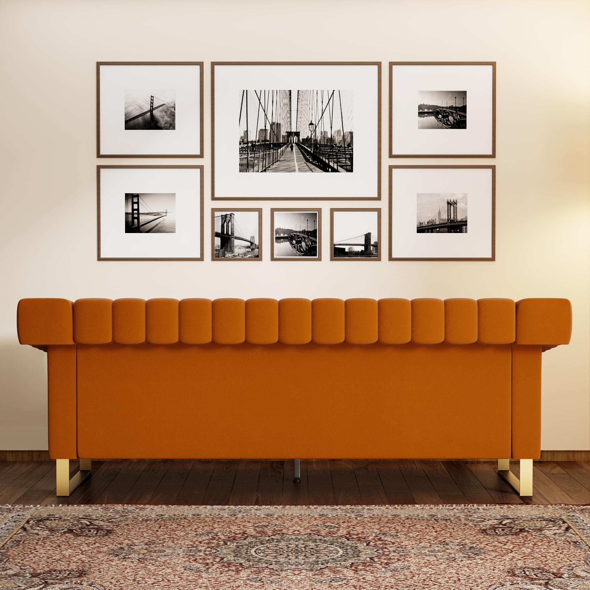 84" Velvet Sleek Channel-Tufted Sofa with Armrest and Back Cushions