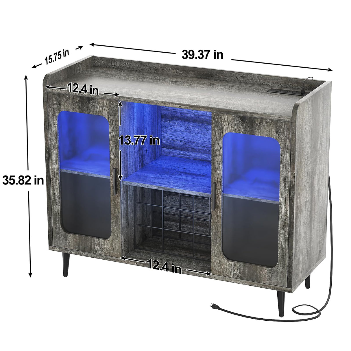 Wine Bar Cabinet with Power Outlet, Liquor Cabinet Bar with LED Light and Glass Holder