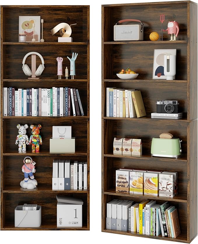 6-Tier Open Bookcase and Bookshelf, Floor Standing Wood Display Storage Shelves 71 Inch Tall Bookcase Home Decor Furniture for Home Office, Living Room, Bed Room, Black