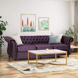 Upholstered Chesterfield Sofa, Classic Retro 3 Seater Rolled Arm Couch for Living Room Bedroom