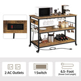 Kitchen Island with Power Outlet, Rolling Kitchen Cart with Wine Rack