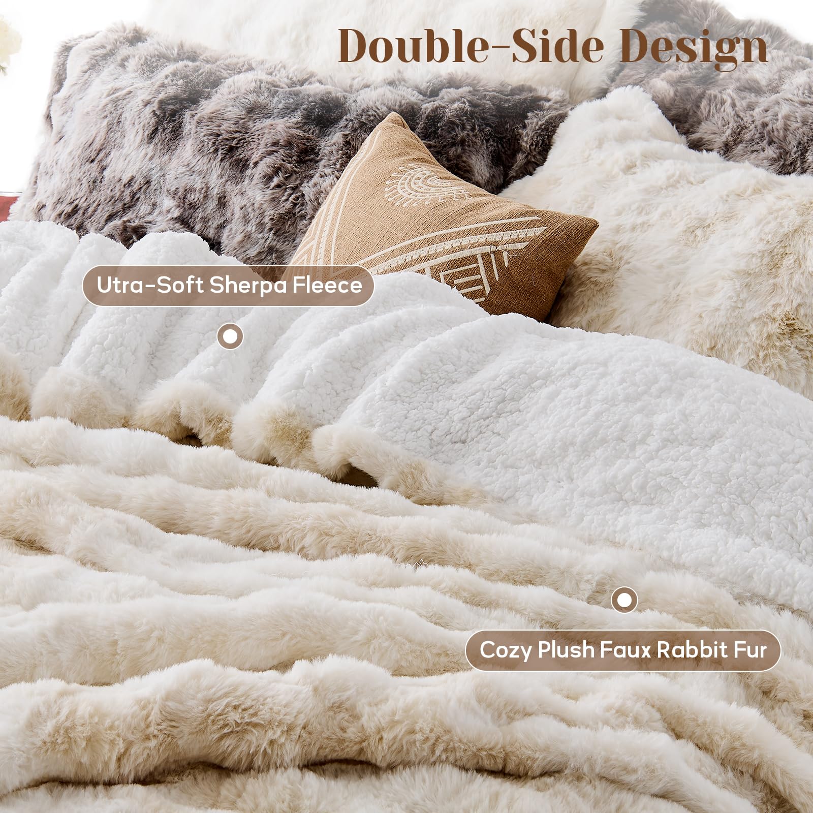 Faux Rabbit Fur Comforter Set Queen - Tie-Dye Brown
