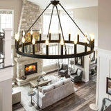 Black Wagon Wheel Chandelier 40 inch,20-Light Farmhouse Wagon Wheel Chandeliers