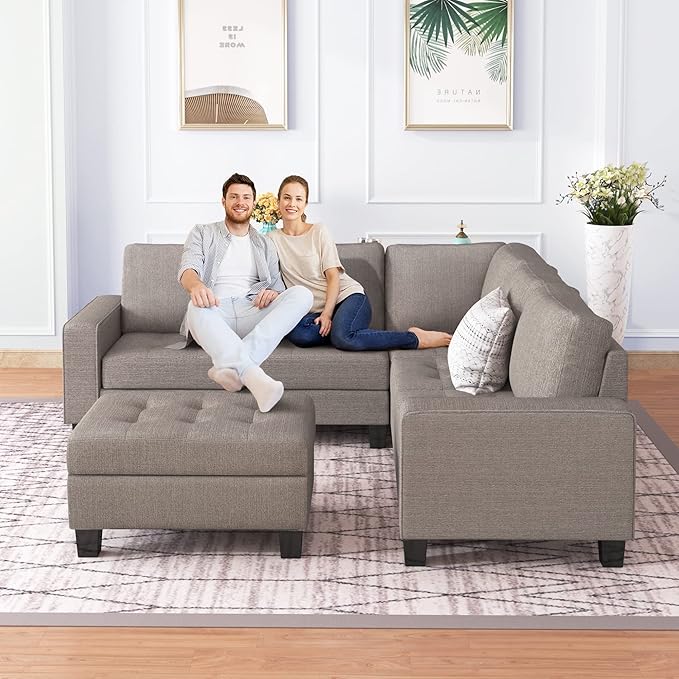 125" Pull Out Sleeper Sofa Bed with 2 Back Pillows,Oversized L-Shaped Sectional