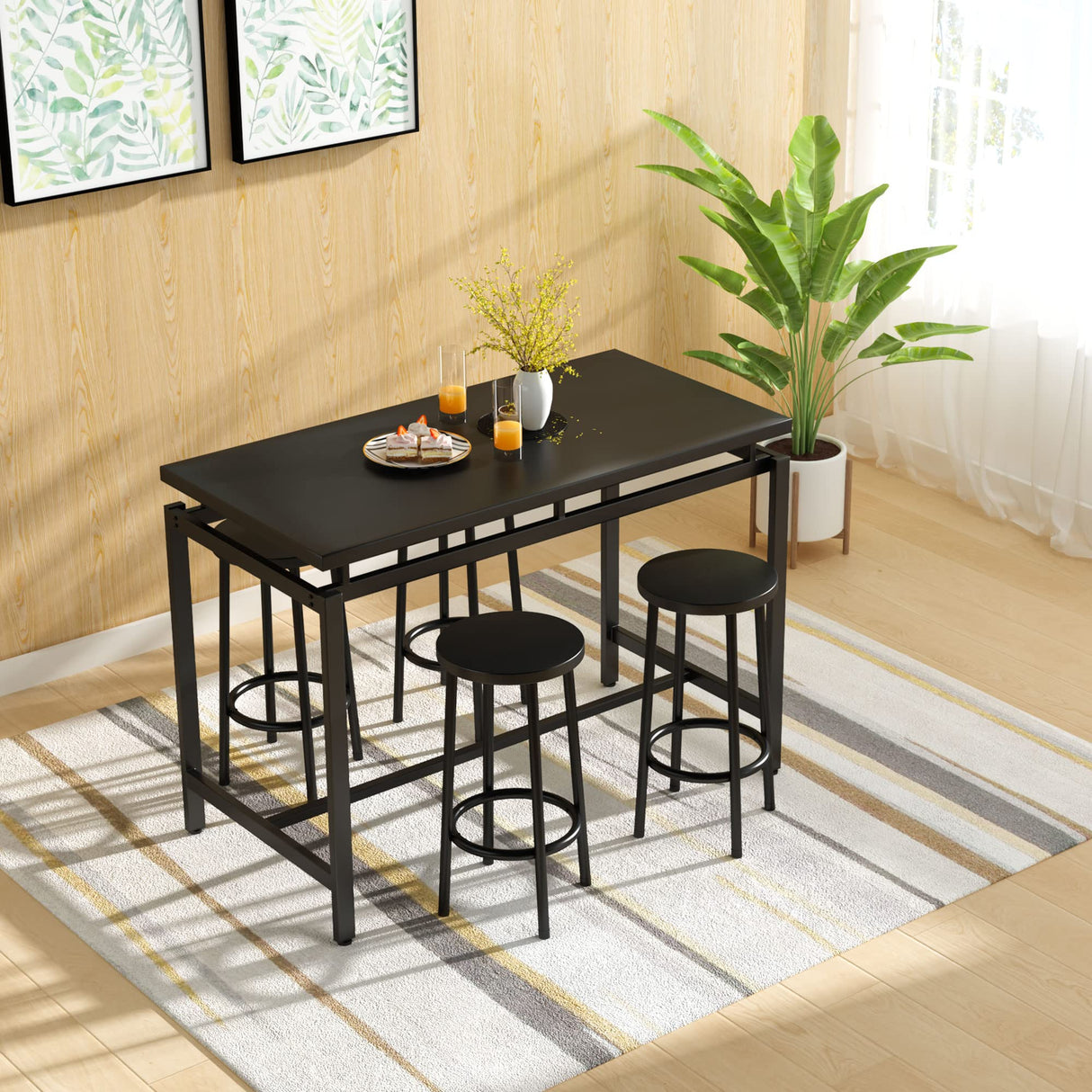 AWQM Dining Table Set for 4, Home Kitchen Counter Height DiningTableSet with 4 Chairs, Modern BarTable and ChairsSet for Pub, Living Room, Breakfast Nook,Small Spaces, Easy to Assemble, Black