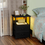 Night Stand with Charging Station, LED Nightstand with U-S-B Ports and Outlets