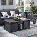 Lift Top Coffee Table with Double Storage Spaces, Farmhouse Rustic Wood Center Table