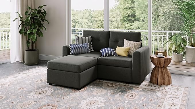 Rubik III 2 Seats Living Room Sofa Set, Love Seat Modular Sectional Sofa, Modern Extra Large Sofa Couch with Storage Seats & Removable Cover, Loveseat Convertible Sofa, Beige