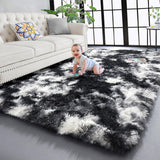 Black White Grey Rugs for Living Room 5x8, Shag Fuzzy Fluffy Rugs for Kids Room,