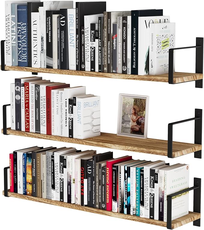 Toledo Wood Floating Shelves for Wall Storage, Floating Bookshelf Set of 3