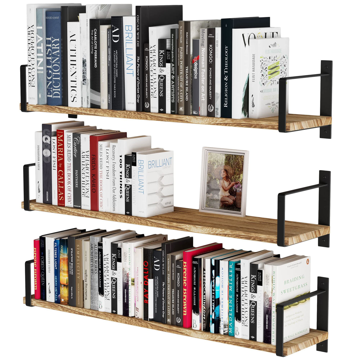 Toledo Wood Floating Shelves for Wall Storage, Floating Bookshelf Set of 3