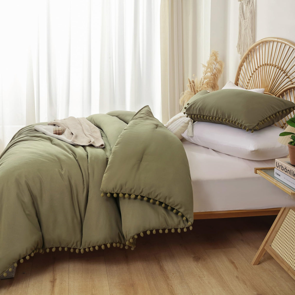 Queen Comforter Set - Comforter Queen Size Sets with Ball Pom Fringe