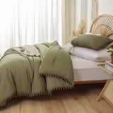 Queen Comforter Set - Comforter Queen Size Sets with Ball Pom Fringe