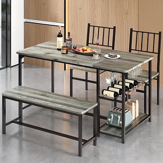 4-Piece Dining Set with Wine Rack Storage