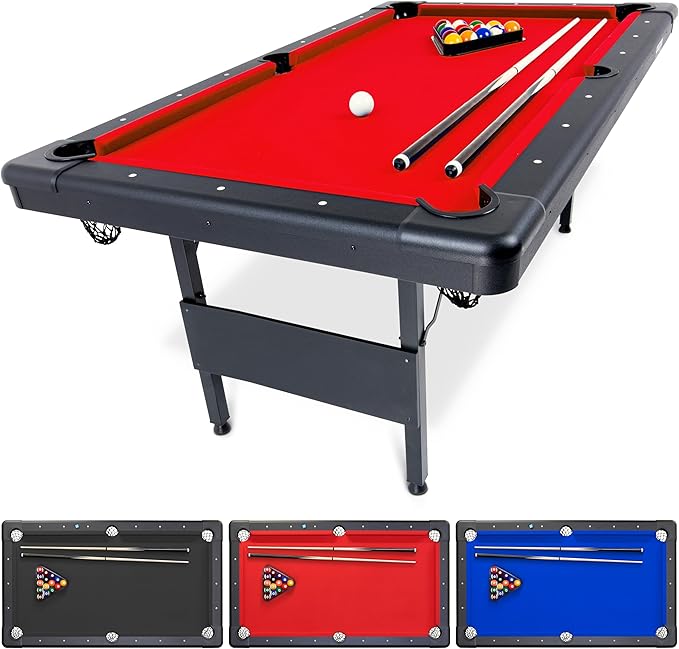 Full Size 8 ft x 4.2 ft Billiards Game Table - Foldable Design, Includes Full Set of Pool Balls