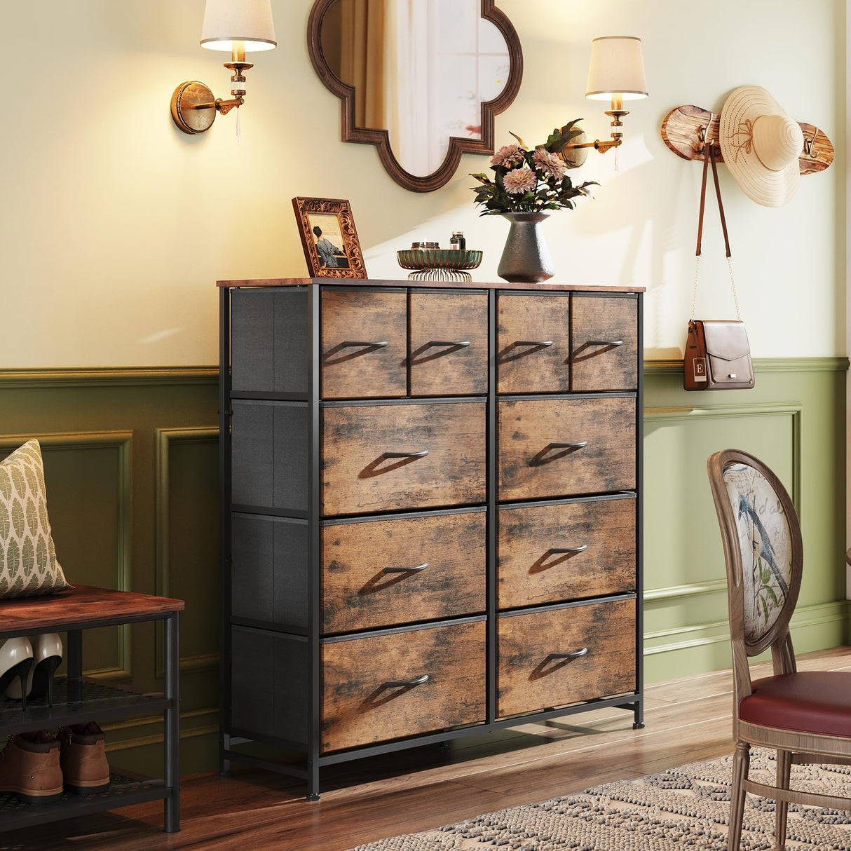 Dresser for Bedroom with 10 Drawers, Wide Fabric Dresser for Storage and Organization