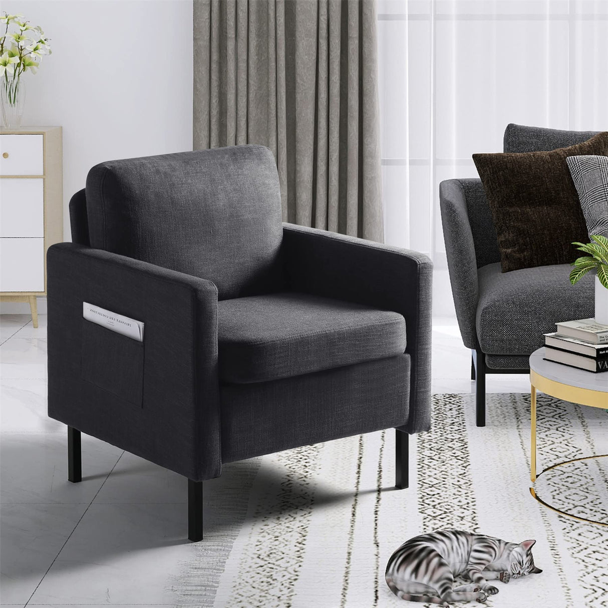 Fabric Accent Chairs Comfy Reading Chair for Bedroom, Living Room Chairs