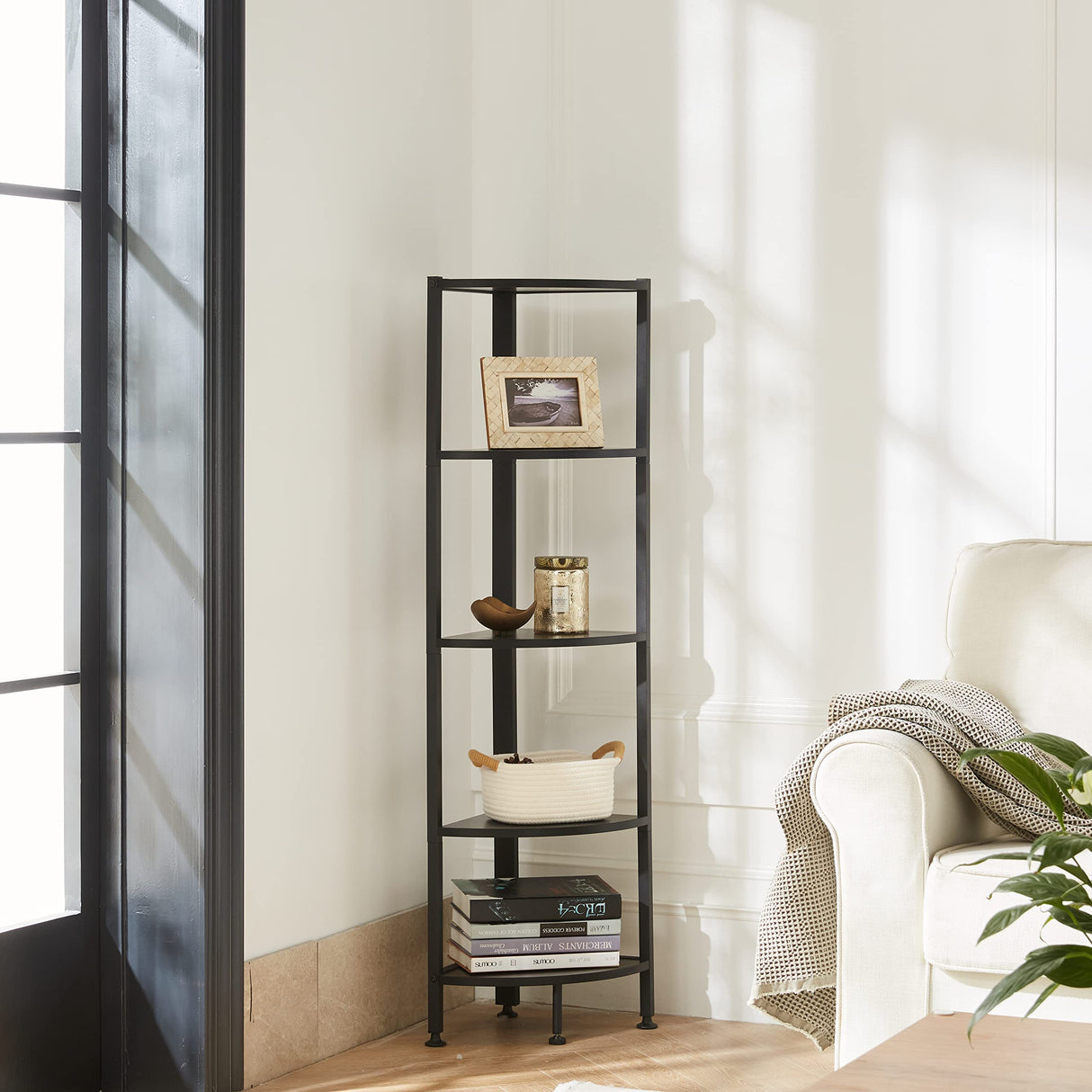 5 Tier Corner Shelf, Industrial Corner Bookshelf Small Bookcase Rustic