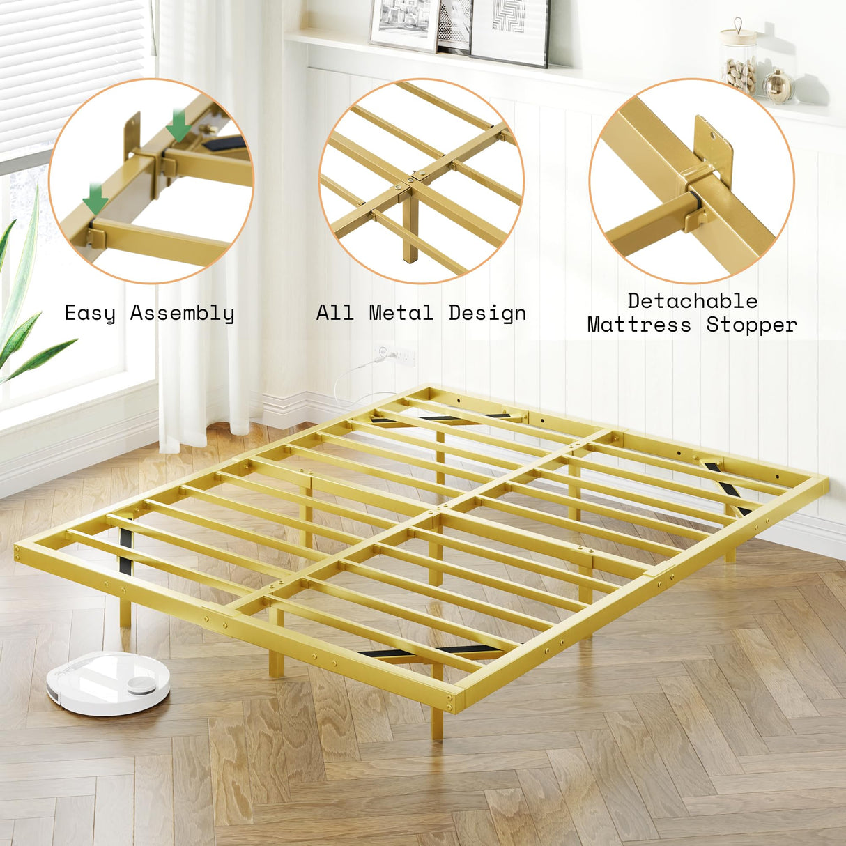 Full Size Floating Bed Frame, Full Bed Frame with LED Lights,