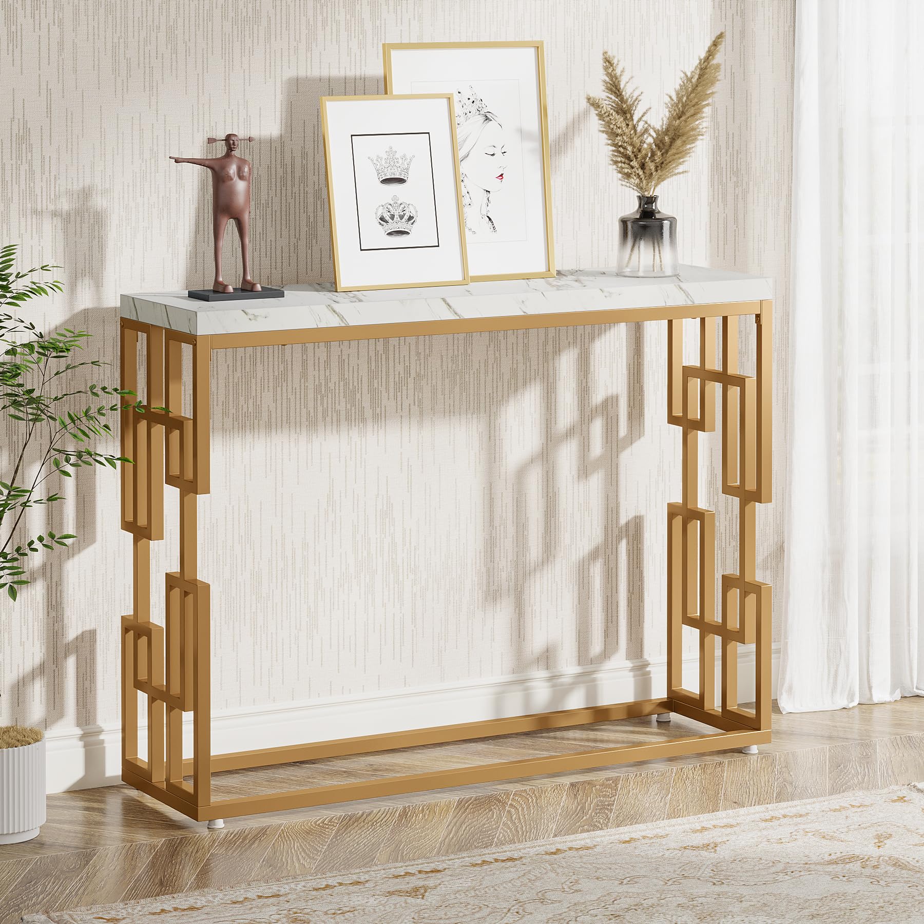 Console Table, Modern 42.5" Sofa Tables Entryway Hallway Foyer Table, White Faux