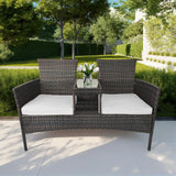 Outdoor Rattan Patio Loveseat,Wicker 2-Seat Outdoor Loveseat