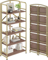 No-Assembly Folding Gold Bookshelf Storage Shelves Multifunctional Plant Flower Stand