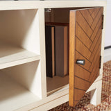 SAFAVIEH Home Collection Ajana Distressed White and Honey Brown 2-Door 1-Shelf Media 50-inch Flatscreen TV Stand
