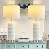 White Ceramic Table Lamps Set of 2 with USB Charging Ports