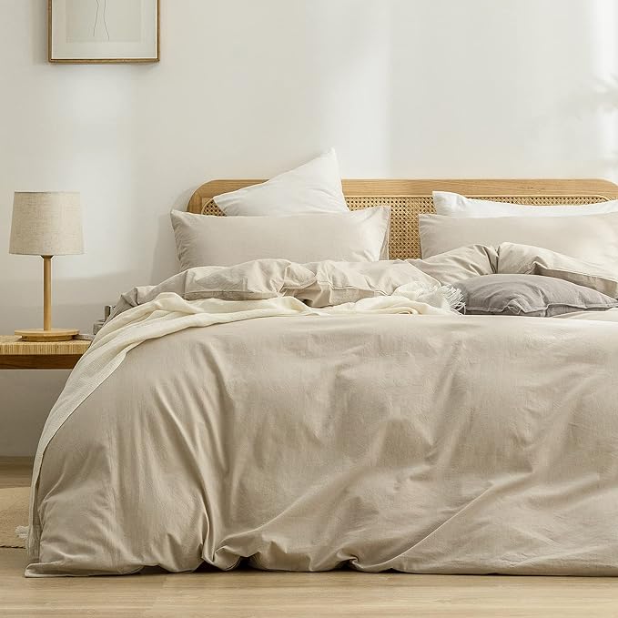 Duvet Cover Set 100% Washed Cotton Linen Feel Super Soft Comfortable Chic