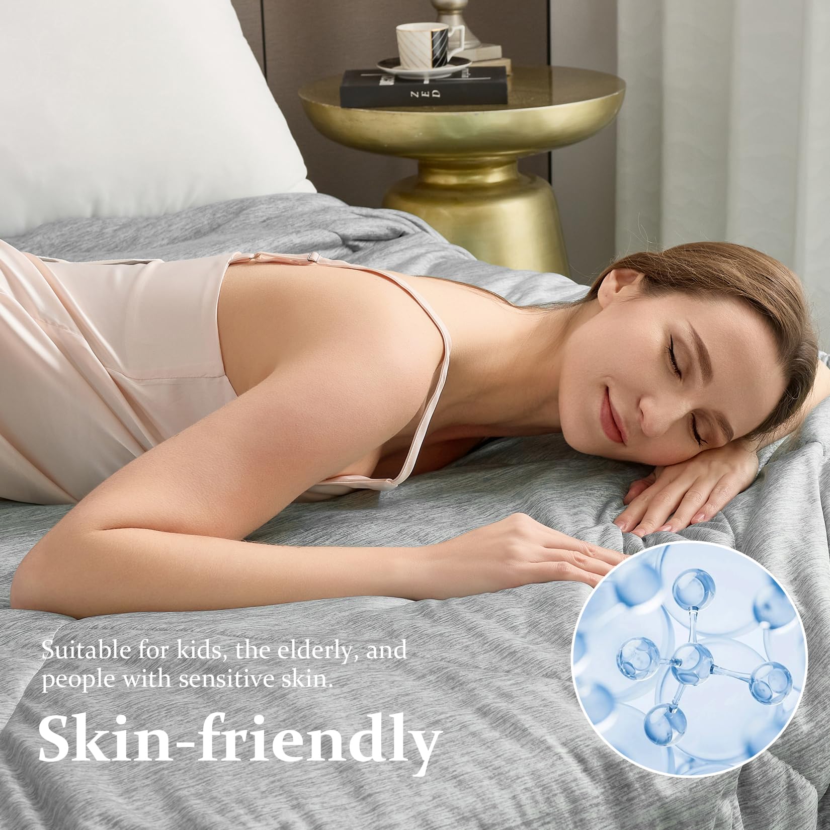 VK VK·LIVING Cooling Comforter Queen Size, Reversible All Season Cooling Comforter Grey, Soft Lightweight Comforter for Hot Sleepers, Breathable Thin Cooling Comforter (90"x90", Grey)