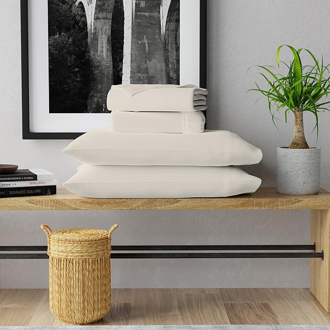 500TC 100% Tencel Lyocell Snow Sheets Set for Queen Size Bed, Ultra Soft & Silky Fall