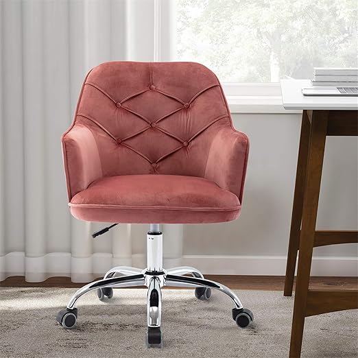 Velvet Swivel Chair, Mid-Century Leisure Arm Chair with Wheel Five Star Base