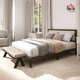 Queen Size Upholstered Platform Bed Frame with Wooden Slats - Charcoal Gray