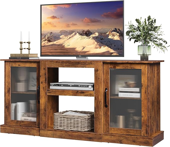 Retro TV Stand for 65 inch TV, TV Console Cabinet with Storage