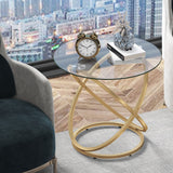 Gold End Table, Glass End Table for Living Room, Round Side Table