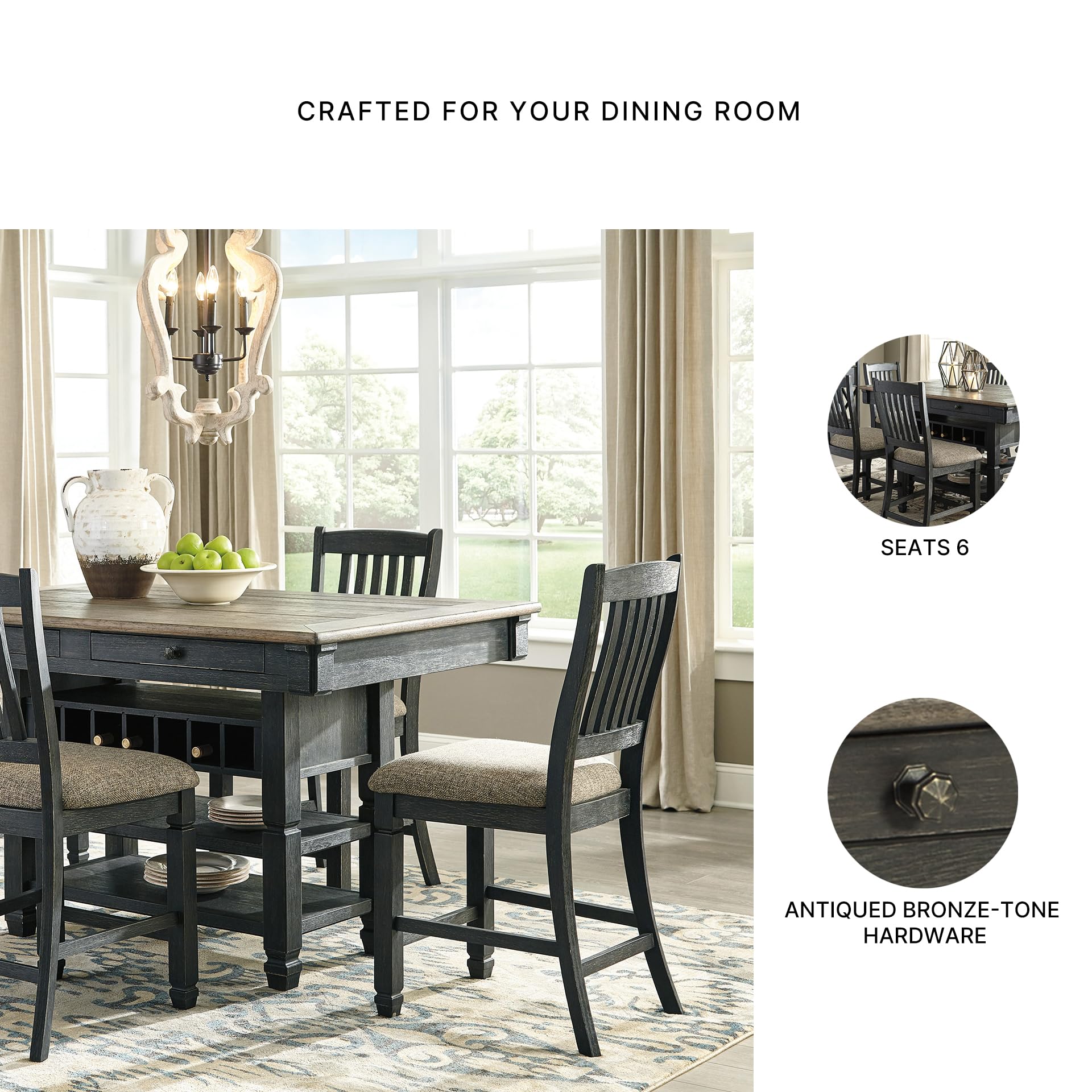 Tyler Creek Farmhouse Counter Height Dining Table with Wine Rack