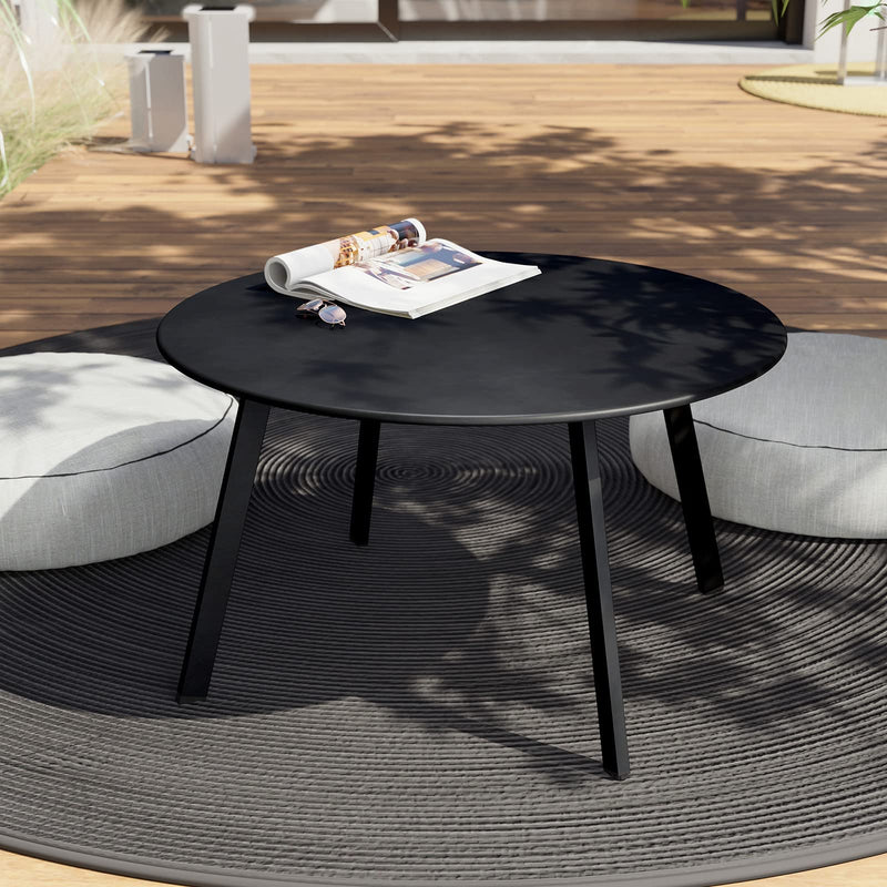Round Steel Patio Coffee Table, Weather Resistant Outdoor Large Side Table