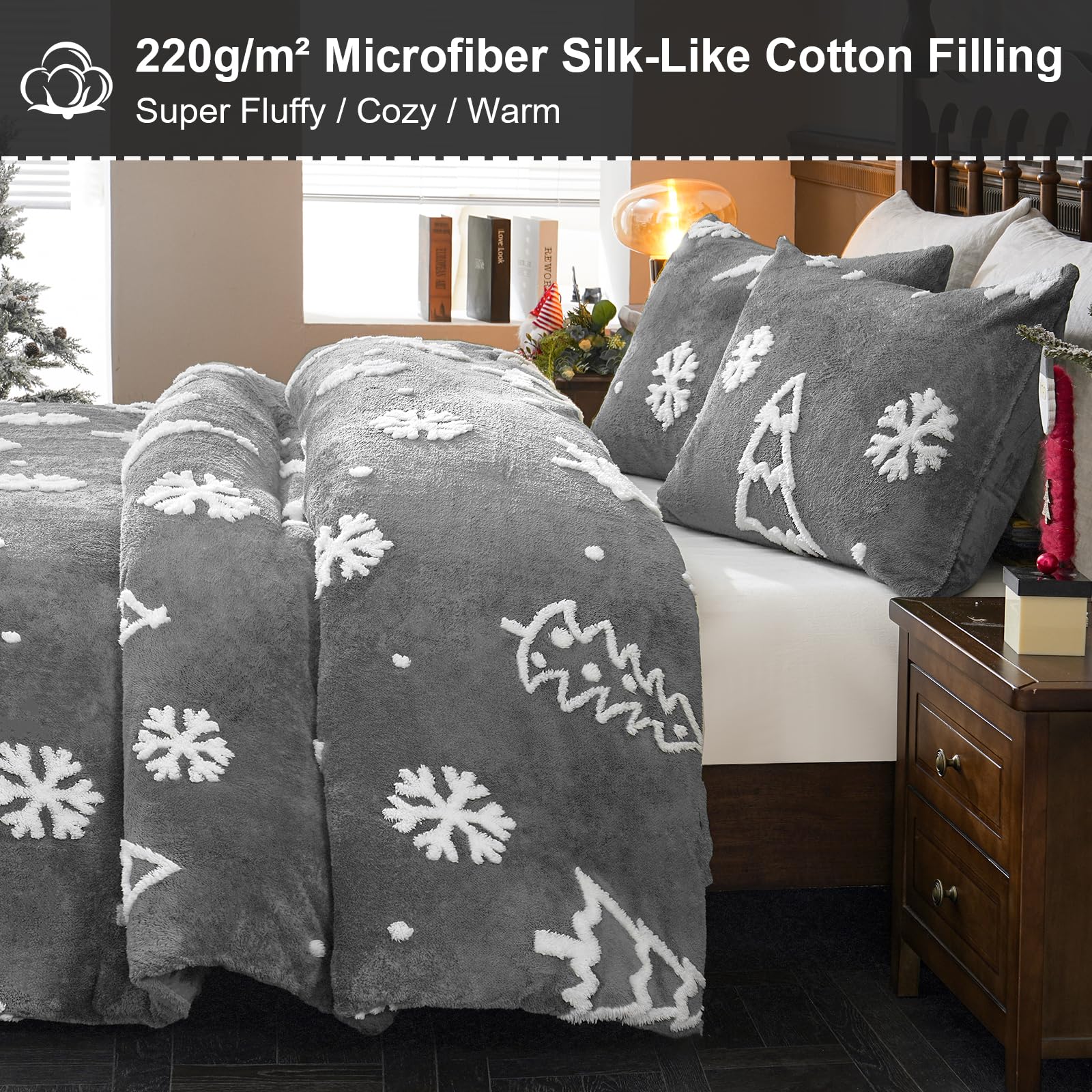 Christmas Tree Jacquard Queen Comforter Set - 3 Piece Winter Bedding