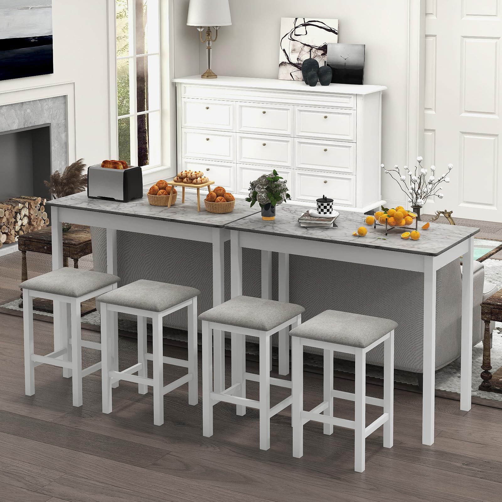 Dining Table Set for 2, Counter Height Dining Table Set with 2 Bar Stools, Wood Legs