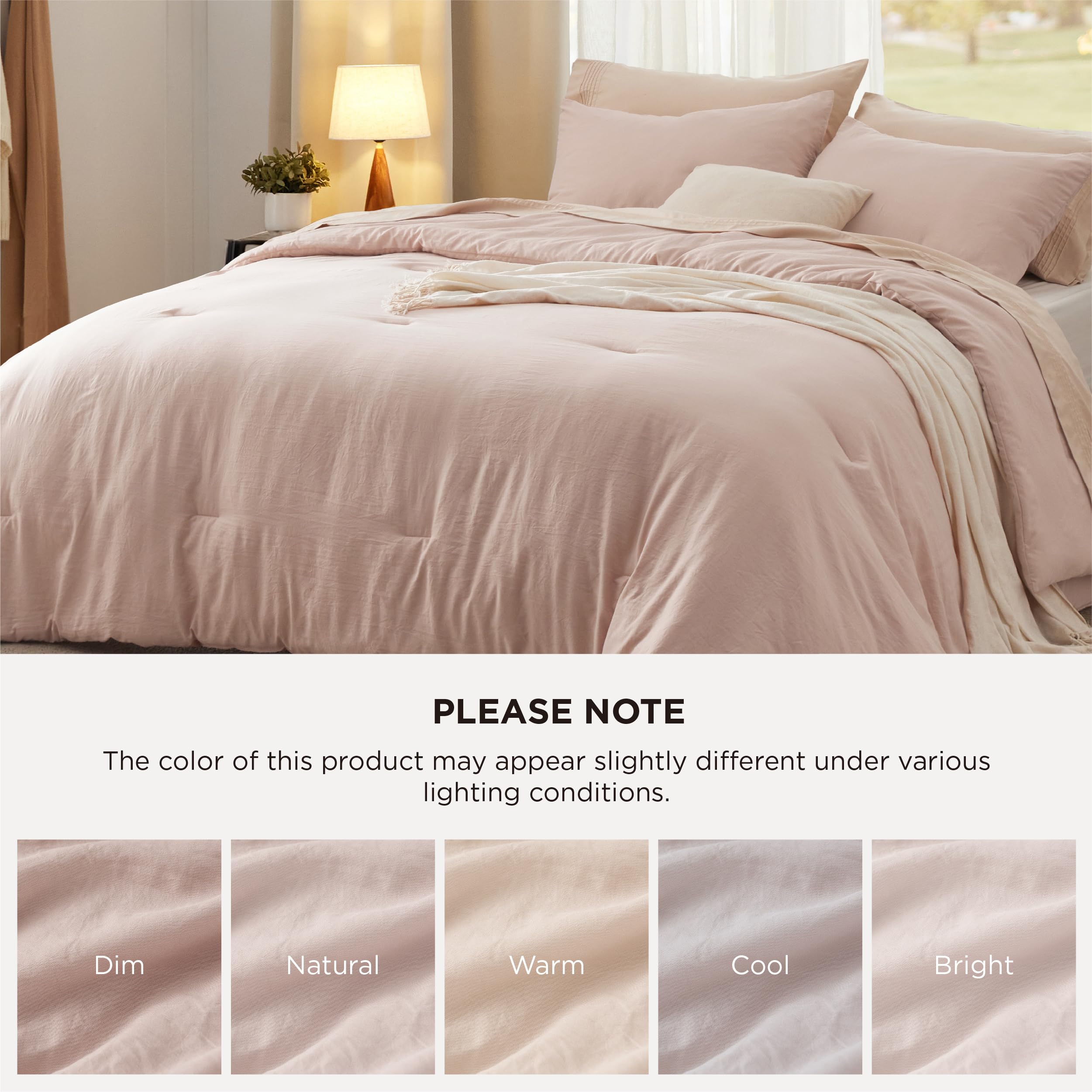 Light Pink Oversized King Comforter Set - 3 Piece Prewashed Bedding
