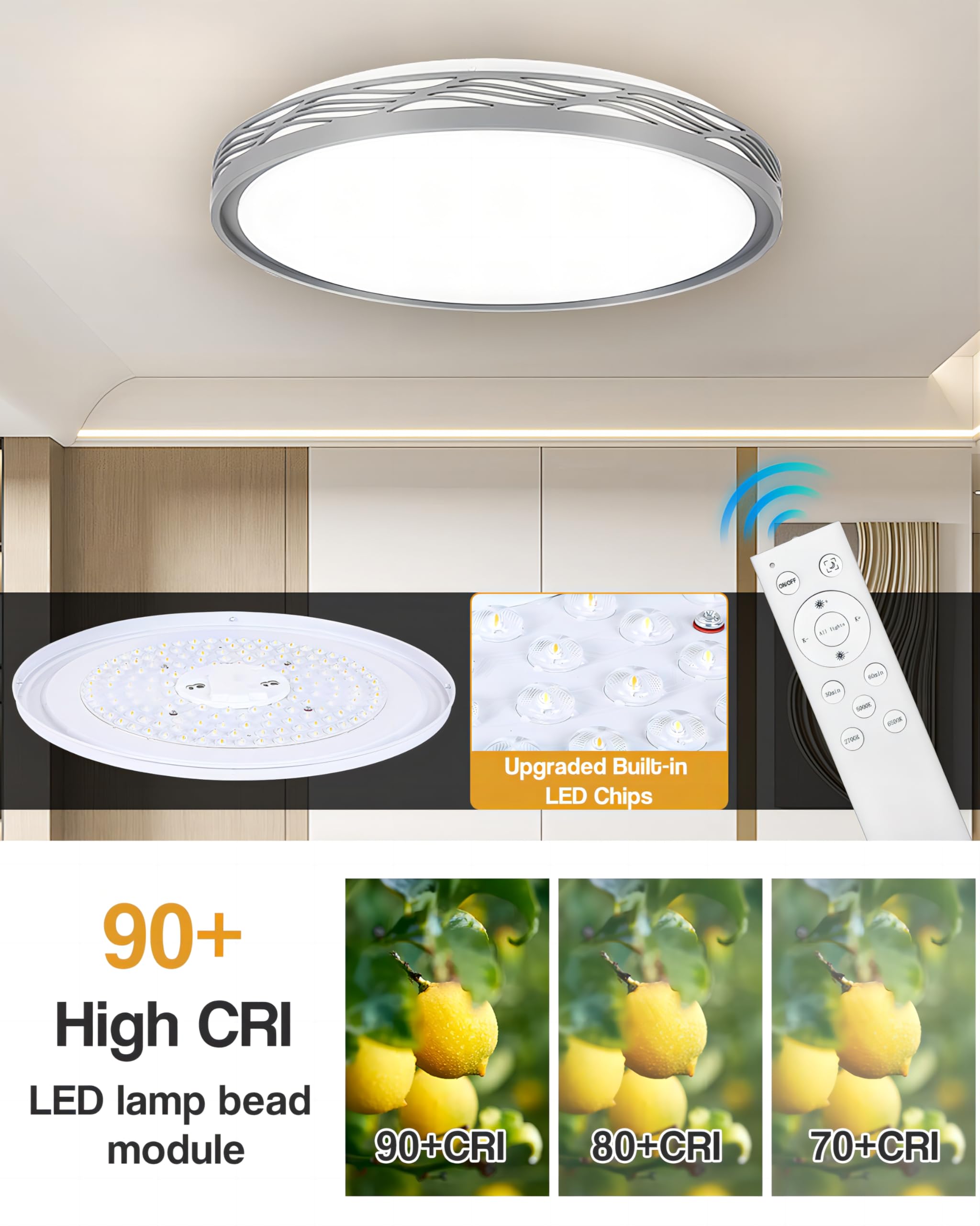 20 Inch Dimmable LED Flush Mount Ceiling Light with Remote