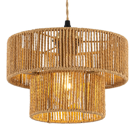 Farmhouse Rattan Pendant Light Fixture Vintage Boho Hand-Woven Bamboo Pendant