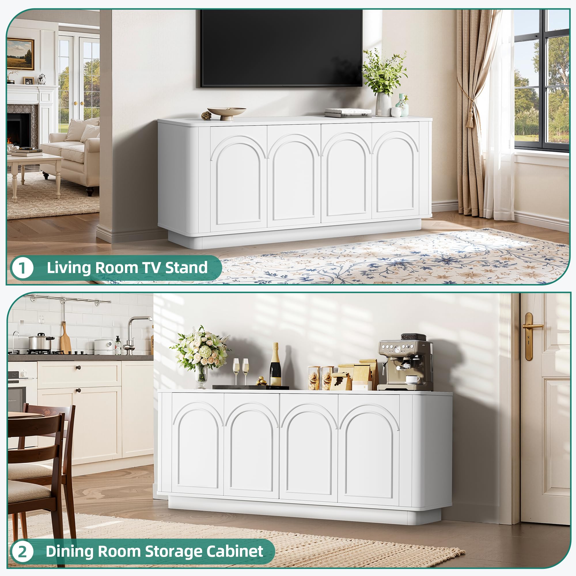 Modern Curved TV Stand for 75-80 Inch TVs with Storage