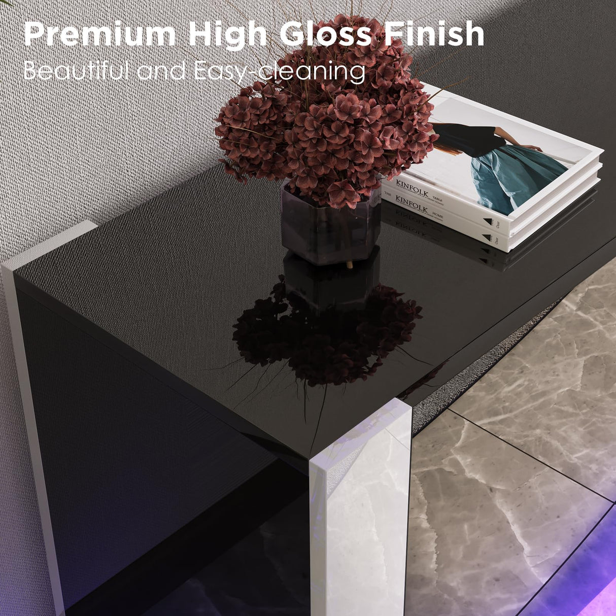 Fireplace TV Stand with 40" Fireplace, 80" Modern High Gloss Entertainment Center LED