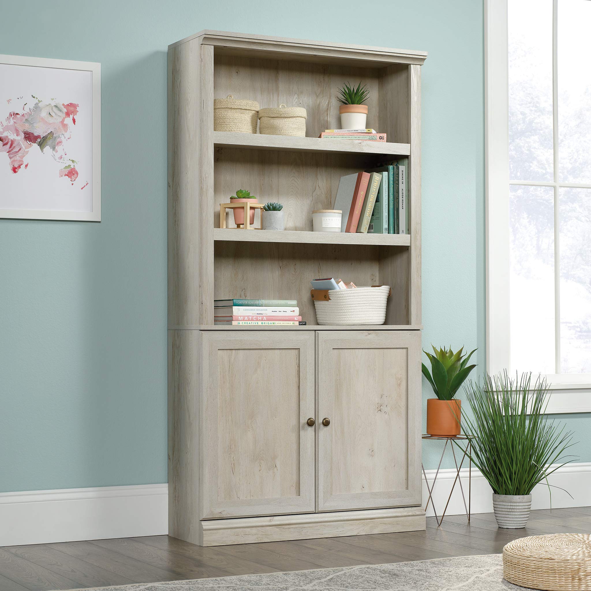 Miscellaneous Storage Bookcase/ Book Shelf With Doors, Chalked Chestnut finish