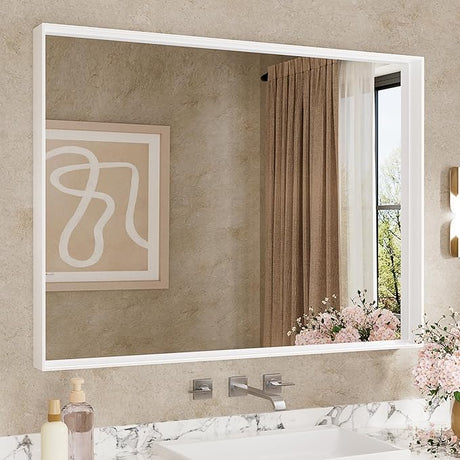 Silver Bathroom Mirror 40 x 30 Inch Rectangular Vanity Mirror for Wall Metal Framed