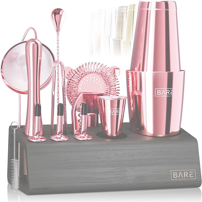 Mixology Bartender Kit Bar Set | 14-Piece Cocktail Shaker Set | Martini Barware Mixing Tools for Home Bartending | Incl. 35 Recipe Cards | Gift Set (28oz Boston Shaker, Jet Black/Black)