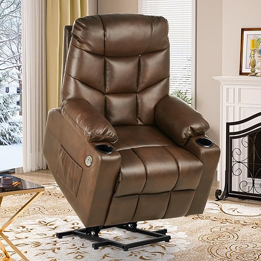 Electric Power Lift Recliner Chair for Elderly, Faux Leather Recliner Chair with Massage