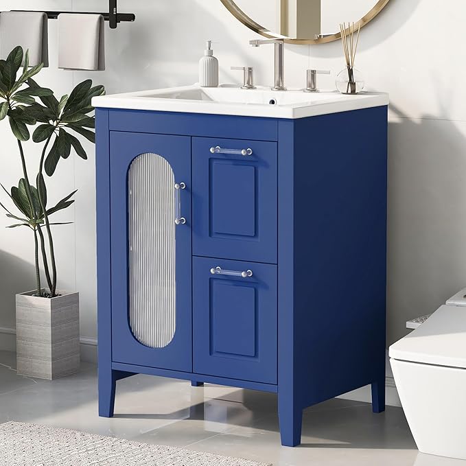 24" Bathroom Vanity with Sink, Free Standing Single Basin Vanity Set with Two Drawers